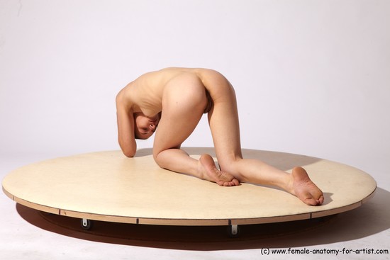 Nude Woman White Kneeling poses - ALL Slim Kneeling poses - on both knees long brown Pinup