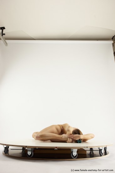Nude Gymnastic poses Woman White Laying poses - ALL Athletic Laying poses - on back long blond Multi angle poses Pinup
