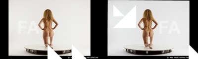 Nude Woman White Kneeling poses - ALL Slim Kneeling poses - on one knee long red 3D Stereoscopic poses Pinup