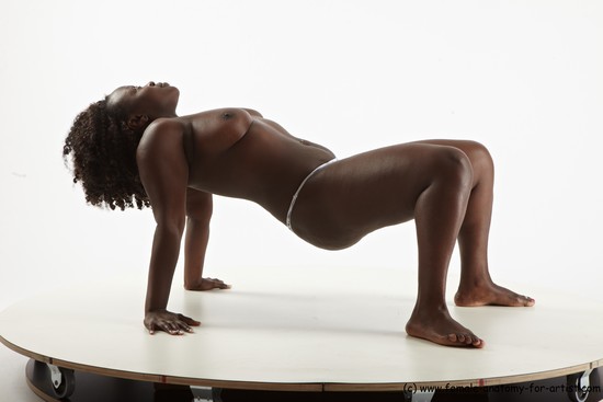 Nude Woman Black Kneeling poses - ALL Average Kneeling poses - on both knees medium black Standard Photoshoot Pinup