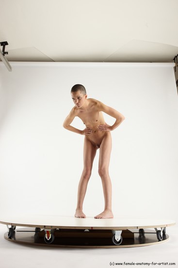 Nude Woman White Standing poses - ALL Slim Standing poses - bend over bald Multi angle poses Pinup