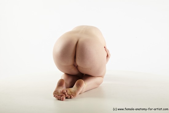 Nude Woman White Kneeling poses - ALL Slim Kneeling poses - on both knees long red Pinup