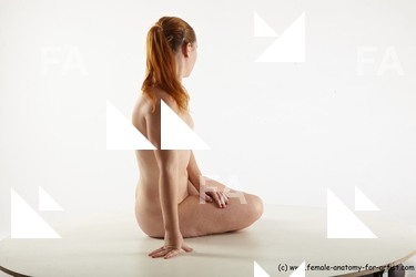 Nude Woman White Sitting poses - ALL Slim long red Sitting poses - simple Pinup
