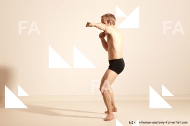 Underwear Martial art White Moving poses Slim short blond Dynamic poses