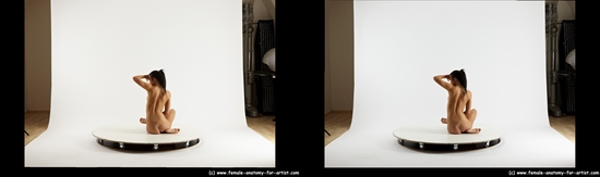 Nude Woman White Sitting poses - ALL Slim long black Sitting poses - simple 3D Stereoscopic poses Pinup