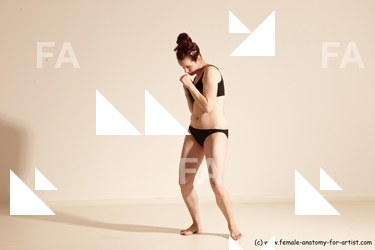 Underwear Martial art Woman White Moving poses Slim medium brown Dynamic poses Academic