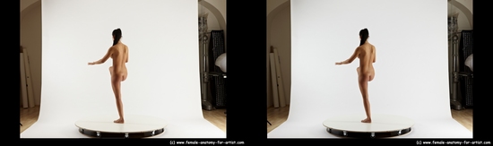 Nude Woman White Standing poses - ALL Slim Standing poses - knee-bend long black 3D Stereoscopic poses Pinup