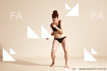 Underwear Martial art Woman White Moving poses Slim medium brown Dynamic poses Academic