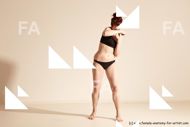 Underwear Martial art Woman White Moving poses Slim medium brown Dynamic poses Academic