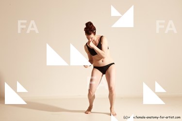 Underwear Martial art Woman White Moving poses Slim medium brown Dynamic poses Academic