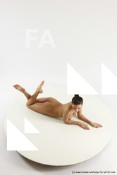 Nude Woman White Laying poses - ALL Slim Laying poses - on stomach long brown Multi angle poses Pinup