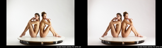 Nude Woman - Woman White Sitting poses - ALL Slim long blond Sitting poses - simple 3D Stereoscopic poses Pinup