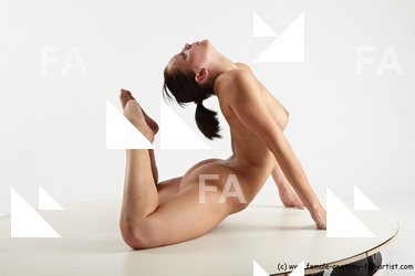 Nude Gymnastic poses Woman White Kneeling poses - ALL Slim Kneeling poses - on both knees long black Pinup