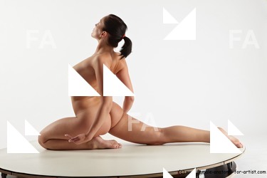 Nude Gymnastic poses Woman White Kneeling poses - ALL Slim Kneeling poses - on both knees long black Pinup