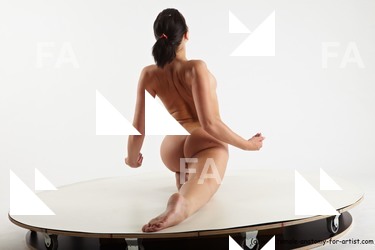 Nude Gymnastic poses Woman White Kneeling poses - ALL Slim Kneeling poses - on both knees long black Pinup