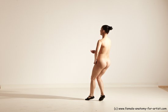 Nude Woman White Slim long brown Dancing Dynamic poses Pinup