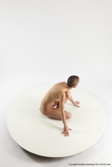 Nude Woman White Sitting poses - ALL Slim bald Sitting poses - on knees Multi angle poses Pinup