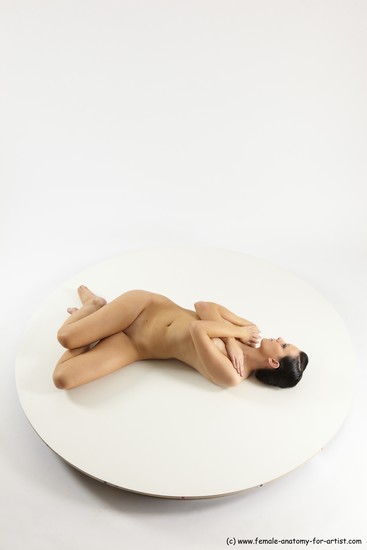 Nude Woman White Laying poses - ALL Slim Laying poses - on back long brown Multi angle poses Pinup