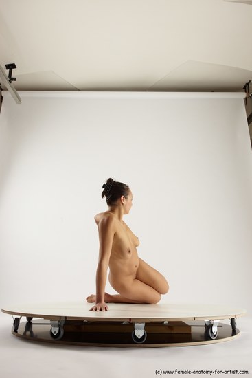 Nude Gymnastic poses Woman White Sitting poses - ALL Slim long brown Multi angle poses Pinup
