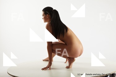 Nude Woman White Standing poses - ALL Slim Standing poses - knee-bend long black Pinup