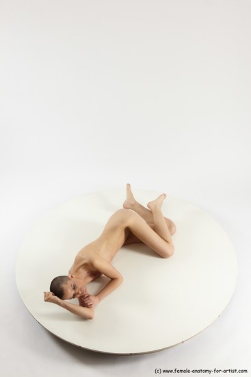 Nude Woman White Laying poses - ALL Slim Laying poses - on side bald Multi angle poses Pinup