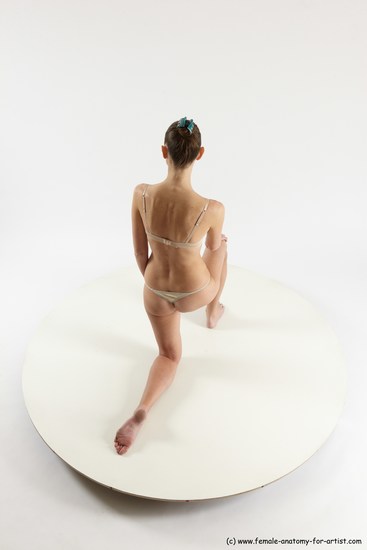 Underwear Woman White Kneeling poses - ALL Athletic Kneeling poses - on one knee long brown Multi angle poses Academic