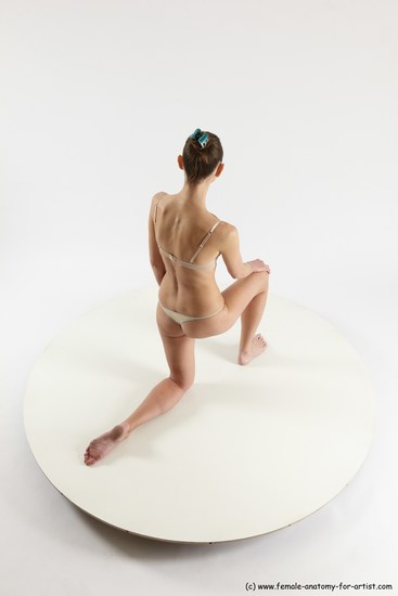 Underwear Woman White Kneeling poses - ALL Athletic Kneeling poses - on one knee long brown Multi angle poses Academic