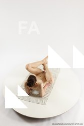 Nude Woman White Laying poses - ALL Slim Laying poses - on back long brown Multi angle poses Pinup