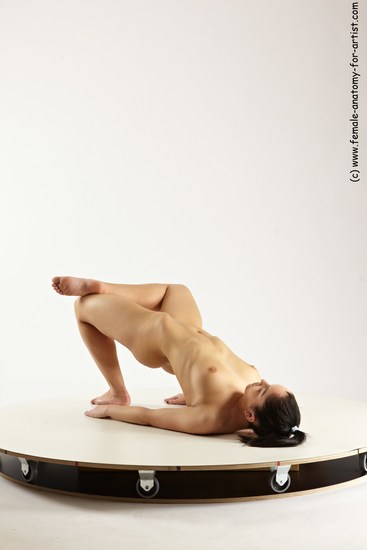 Nude Gymnastic poses Woman White Sitting poses - ALL Slim long black Multi angle poses Pinup