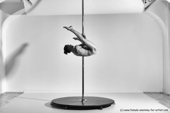 Nude Gymnastic poses Woman White Slim long brown Dancing Dynamic poses Pinup