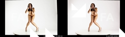 Nude Woman White Standing poses - ALL Slim Standing poses - knee-bend long brown 3D Stereoscopic poses Pinup