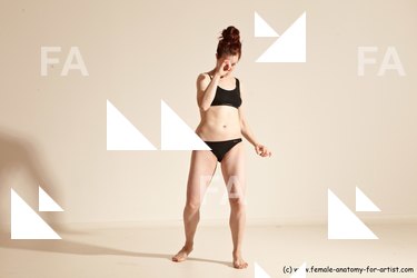 Underwear Martial art Woman White Moving poses Slim medium brown Dynamic poses Academic