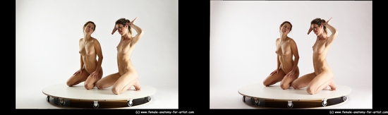 Nude Woman - Woman White Sitting poses - ALL Slim long blond Sitting poses - on knees 3D Stereoscopic poses Pinup