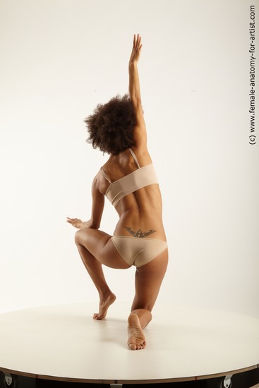 Underwear Woman Black Kneeling poses - ALL Slim Kneeling poses - on one knee medium brown Academic