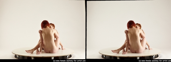 Nude Woman - Woman White Sitting poses - ALL Slim long red Sitting poses - simple 3D Stereoscopic poses Pinup