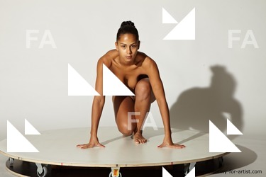 Nude Woman Multiracial Kneeling poses - ALL Slim long black Pinup