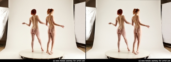 Nude Woman - Woman White Standing poses - ALL Slim long red Standing poses - simple 3D Stereoscopic poses Pinup