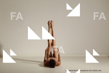 Nude Gymnastic poses Woman White Laying poses - ALL Athletic Laying poses - on back long brown Dynamic poses Pinup