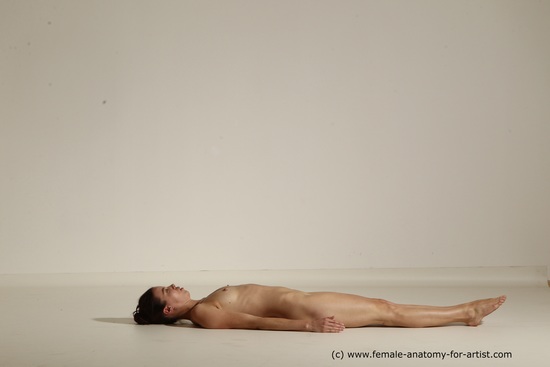 Nude Gymnastic poses Woman White Laying poses - ALL Athletic Laying poses - on back long brown Dynamic poses Pinup