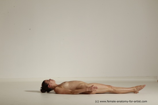 Nude Gymnastic poses Woman White Laying poses - ALL Athletic Laying poses - on back long brown Dynamic poses Pinup