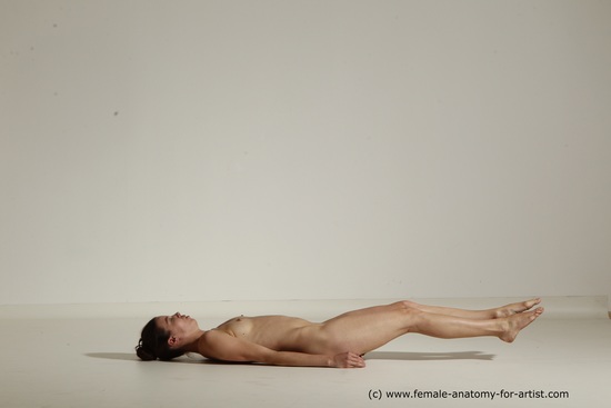 Nude Gymnastic poses Woman White Laying poses - ALL Athletic Laying poses - on back long brown Dynamic poses Pinup