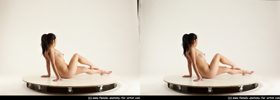 Nude Woman Asian Sitting poses - ALL Average long black Sitting poses - simple 3D Stereoscopic poses Pinup