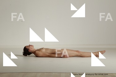 Nude Woman White Laying poses - ALL Athletic Laying poses - on back long brown Dynamic poses Pinup
