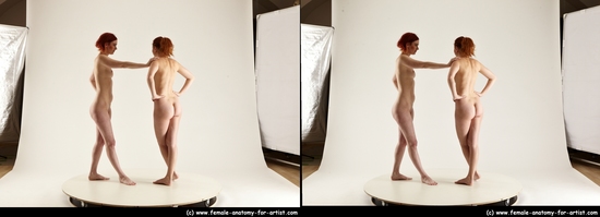 Nude Woman - Woman White Standing poses - ALL Slim long red 3D Stereoscopic poses Pinup