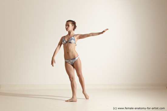 Swimsuit Woman White Slim long brown Dancing Dynamic poses Academic