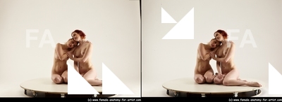 Nude Woman - Woman White Slim long red 3D Stereoscopic poses Pinup