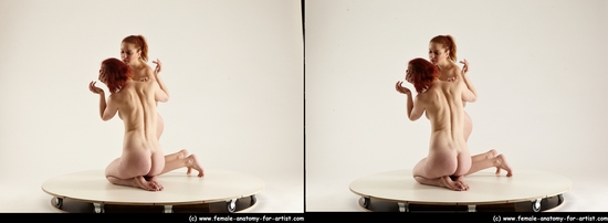 Nude Woman - Woman White Slim long red 3D Stereoscopic poses Pinup