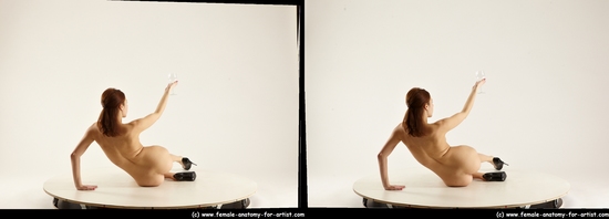 Nude Woman White Kneeling poses - ALL Slim Kneeling poses - on both knees long colored 3D Stereoscopic poses Pinup