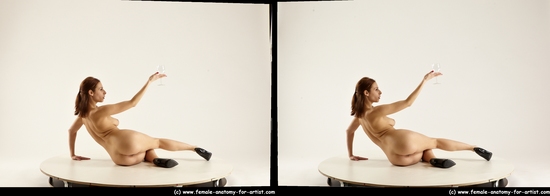 Nude Woman White Kneeling poses - ALL Slim Kneeling poses - on both knees long colored 3D Stereoscopic poses Pinup
