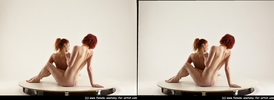 Nude Woman White Sitting poses - ALL Slim medium red Sitting poses - simple 3D Stereoscopic poses Pinup